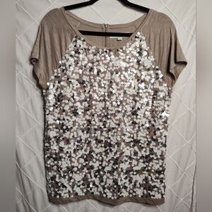 Loft Sequin Top With Zip Back EUC Size Medium